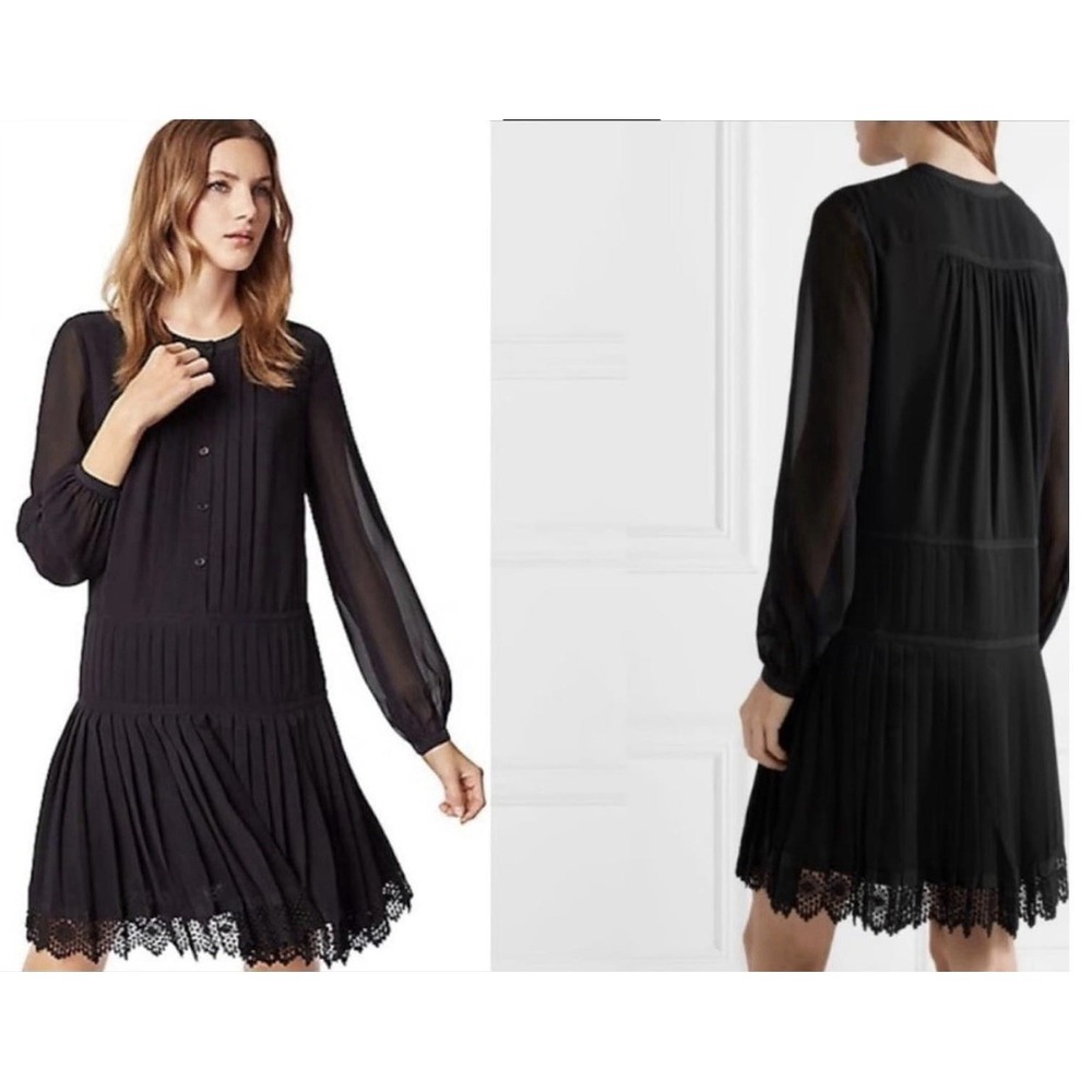 Tory Burch Dress Sydney Pleated‎ Black  Size 0